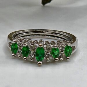 "5/$25" Silvertone Green Rhinestone Adjustable Band Ring